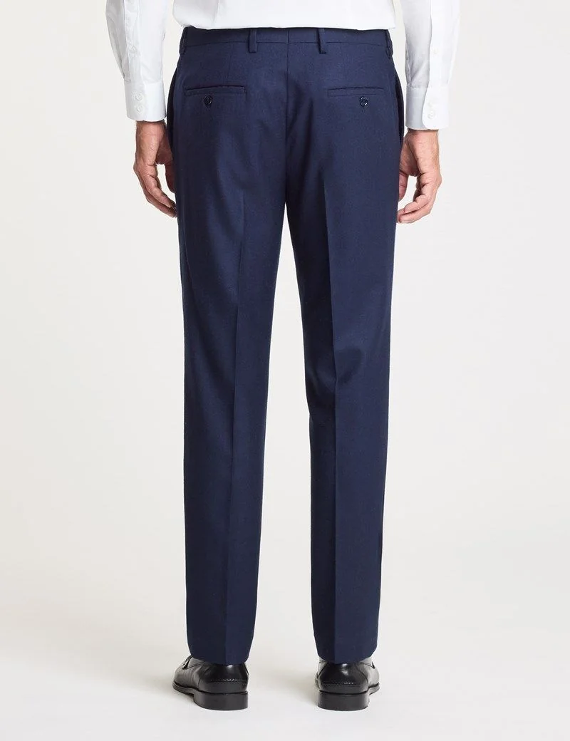 Slim Navy Pleated Pure Flannel Wool Trousers thumbnail 5