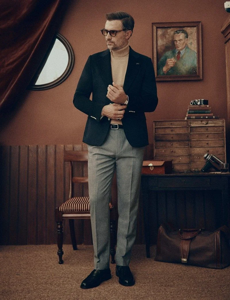 Slim Navy Wool-Cashmere Blazer thumbnail 3