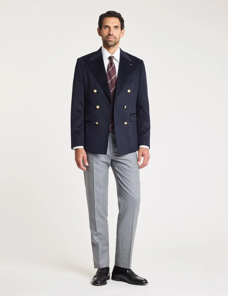 Slim Navy Wool-Cashmere Double-Breasted Blazer thumbnail 4