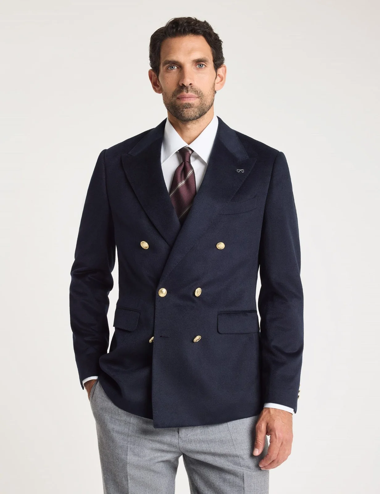 Slim Navy Wool-Cashmere Double-Breasted Blazer primary image