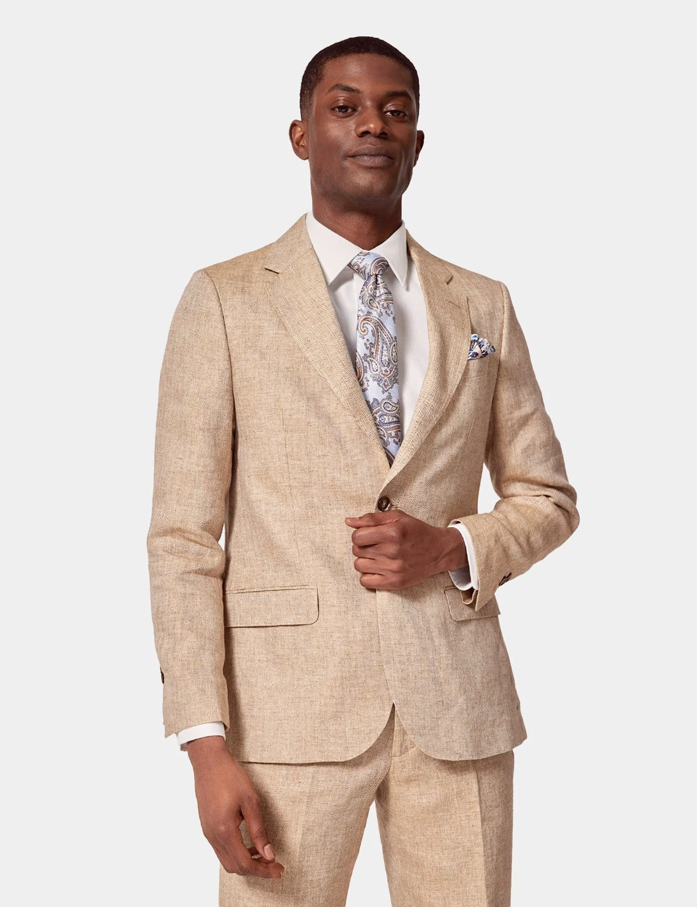 Tailored Fit Beige Herringbone 1913 Linen Suit Jacket primary image