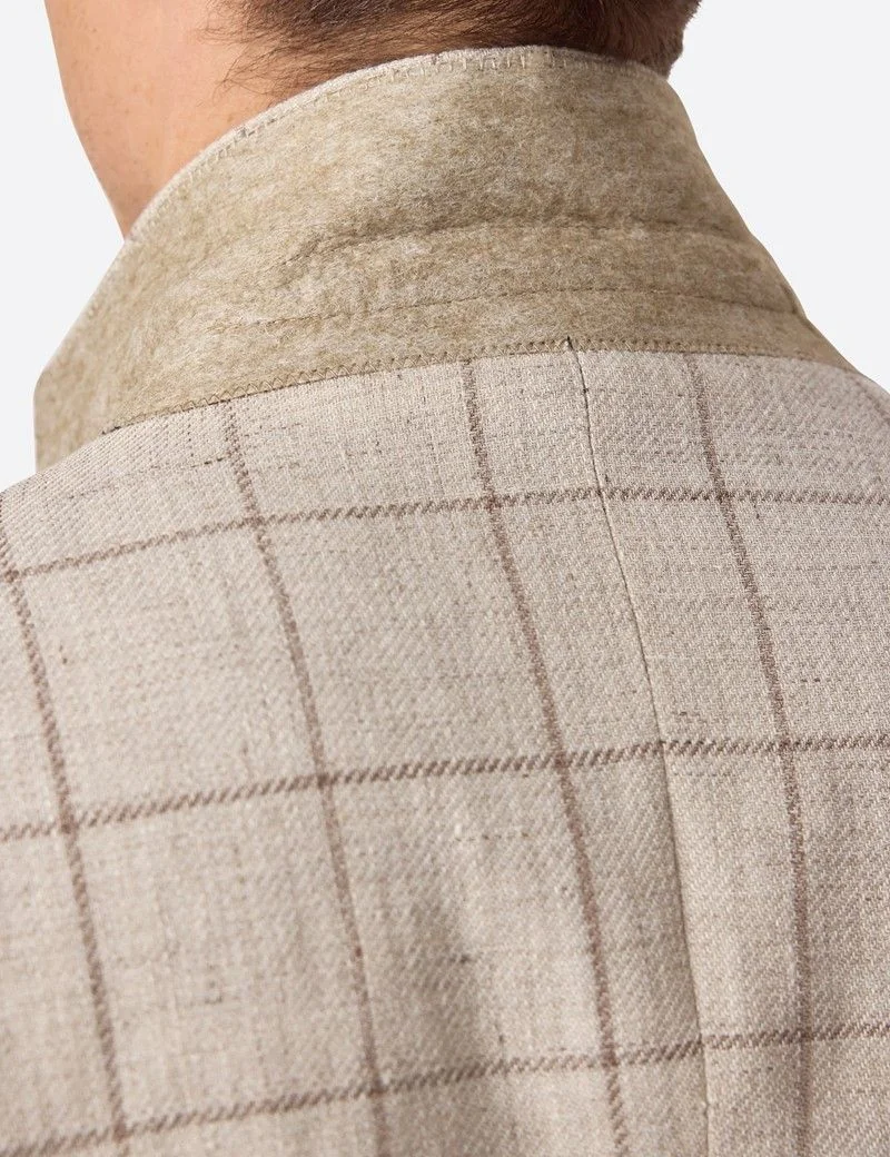 Tailored Fit Beige Windowpane Check Linen-Wool Blend 1913 Blazer thumbnail 4