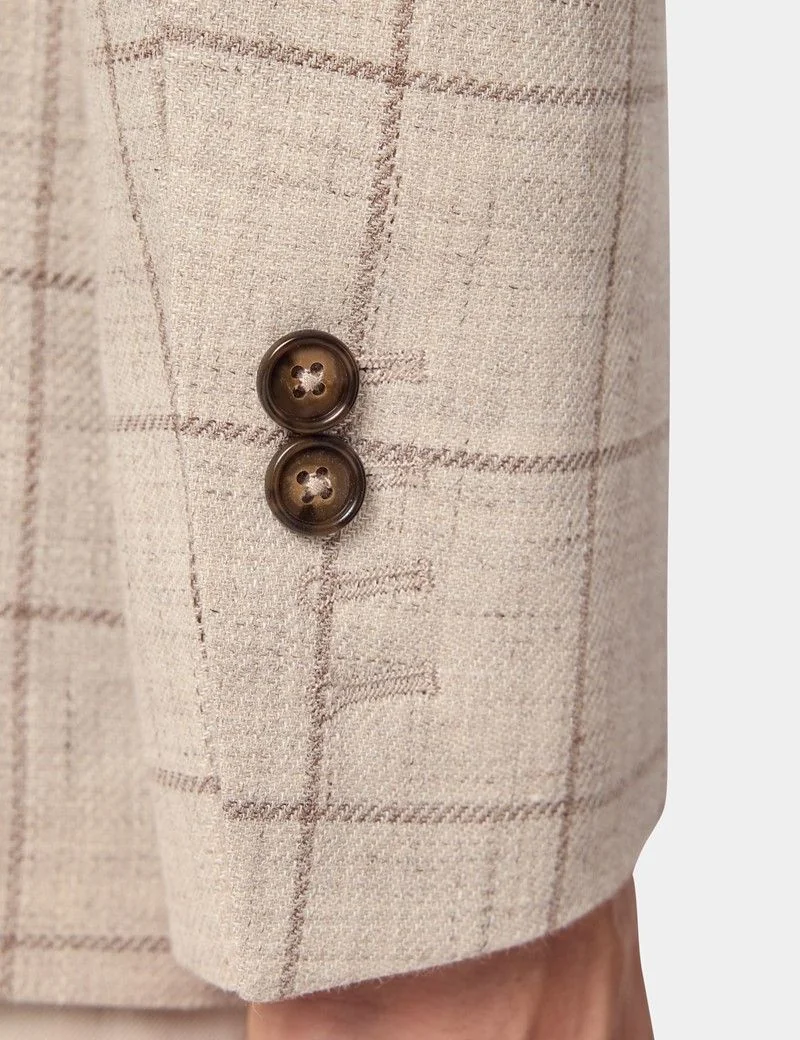 Tailored Fit Beige Windowpane Check Linen-Wool Blend 1913 Blazer thumbnail 5