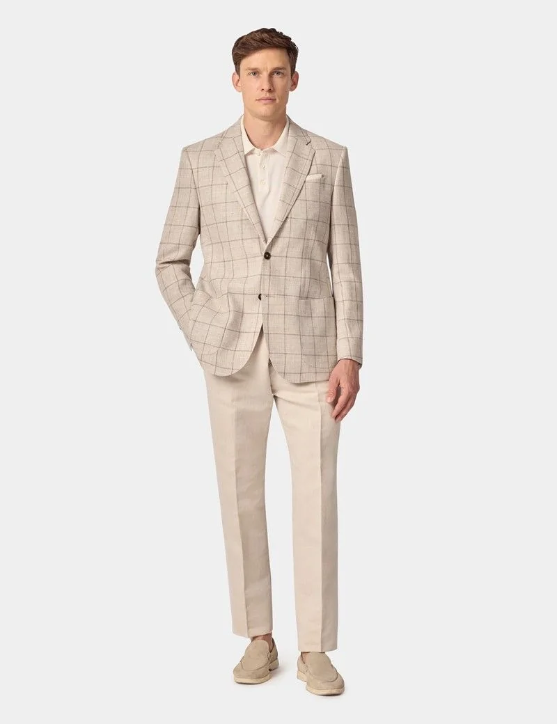 Tailored Fit Beige Windowpane Check Linen-Wool Blend 1913 Blazer thumbnail 6