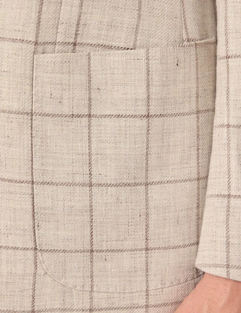Tailored Fit Beige Windowpane Check Linen-Wool Blend 1913 Blazer thumbnail 10