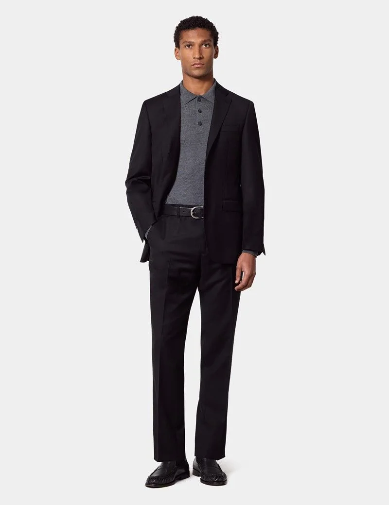 Tailored Fit Black Twill Suit Trousers thumbnail 5