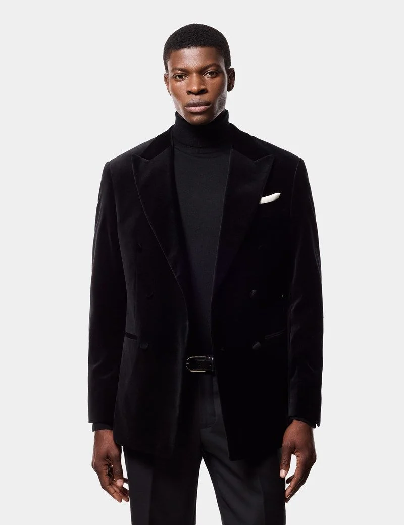 Tailored Fit Black Velvet Jacket thumbnail 2