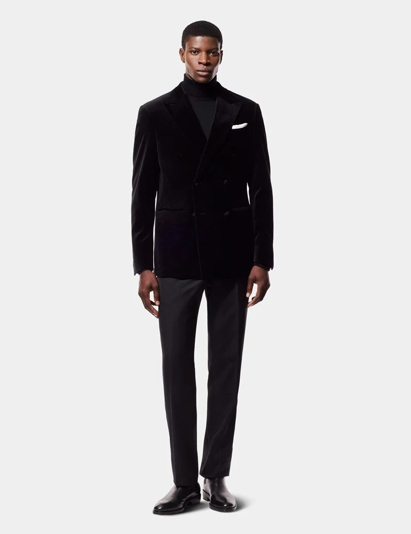 Tailored Fit Black Velvet Jacket thumbnail 3