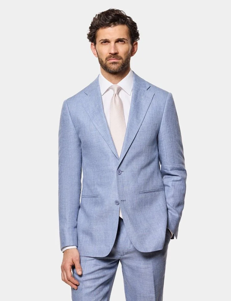 Tailored Fit Blue Linen Suit Jacket thumbnail 2