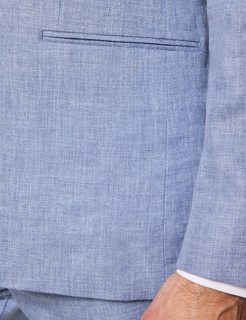Tailored Fit Blue Linen Suit Jacket thumbnail 3