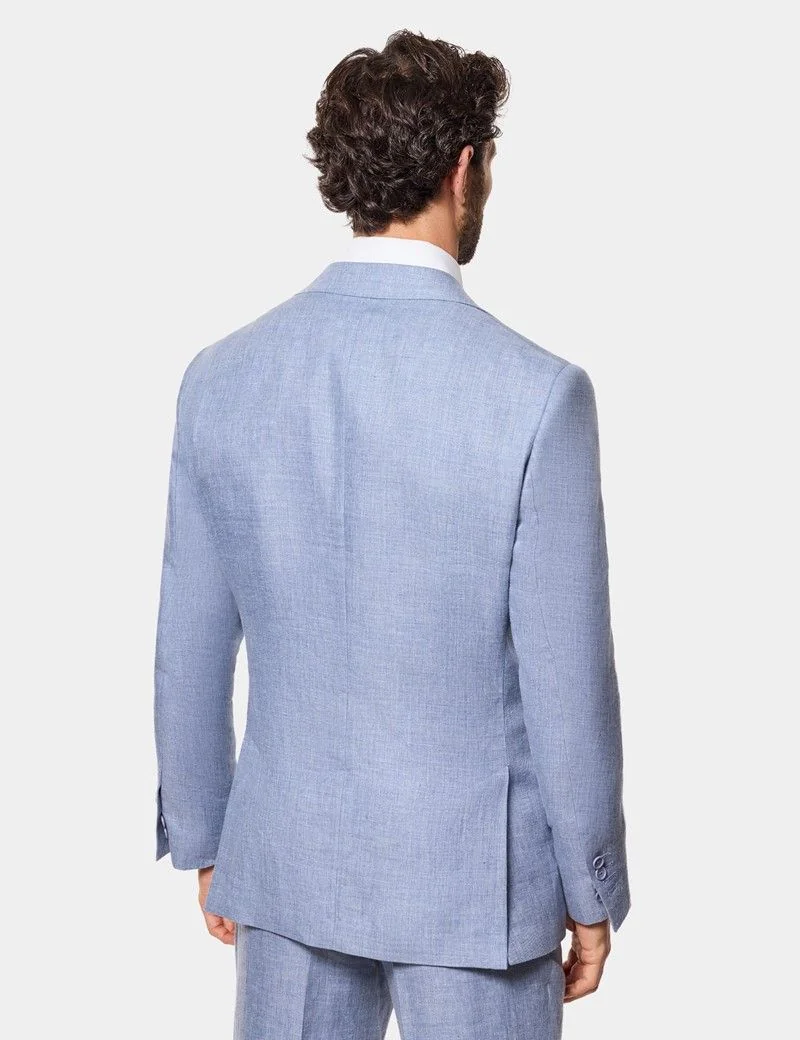 Tailored Fit Blue Linen Suit Jacket thumbnail 4