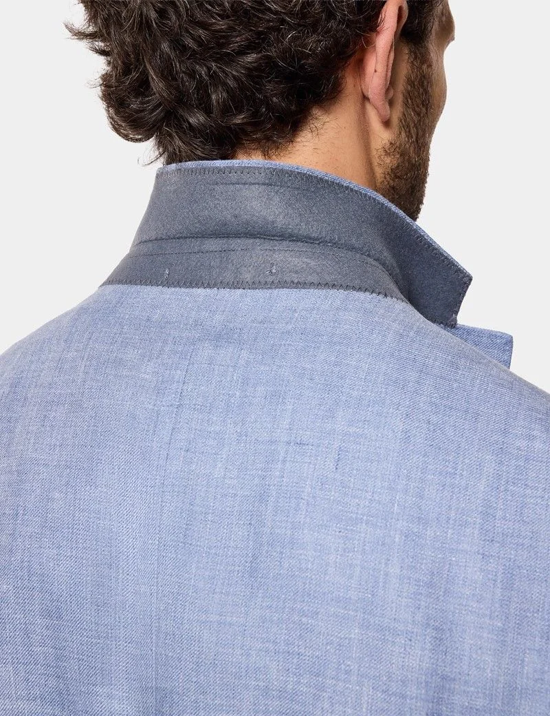Tailored Fit Blue Linen Suit Jacket thumbnail 5