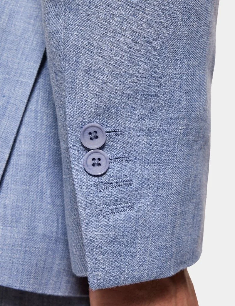 Tailored Fit Blue Linen Suit Jacket thumbnail 6