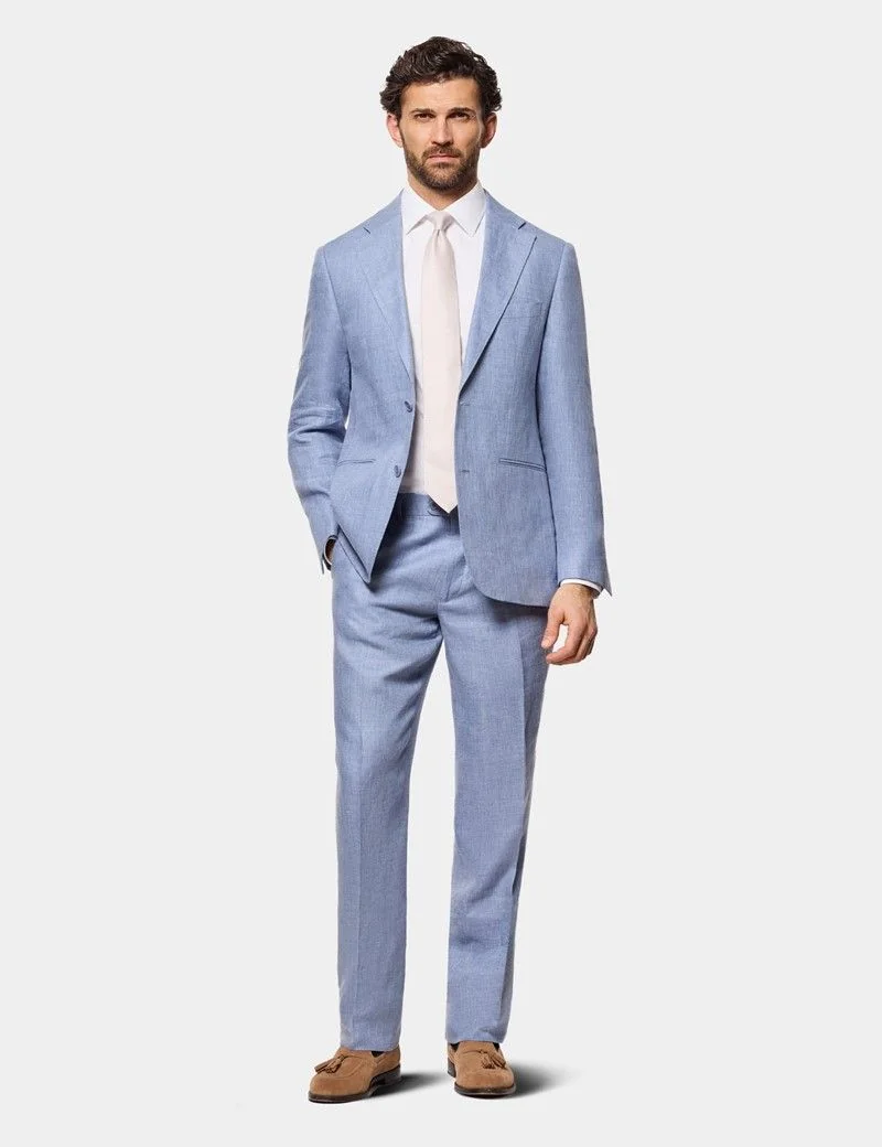 Tailored Fit Blue Linen Suit Jacket thumbnail 7