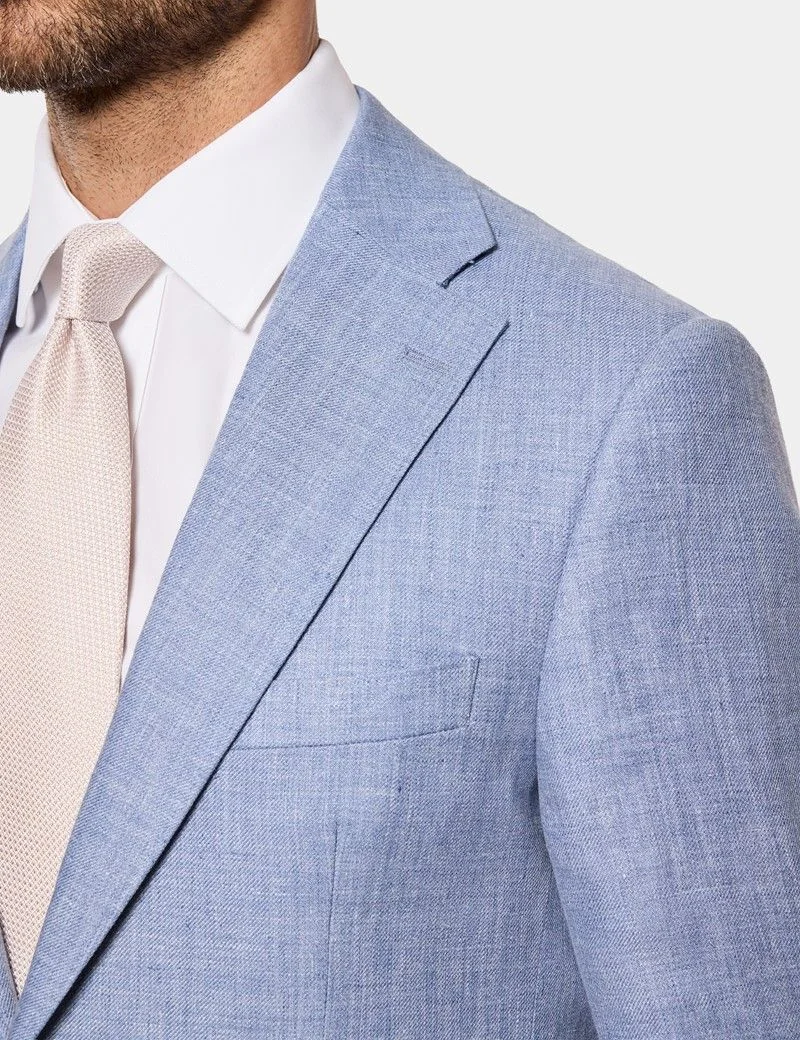 Tailored Fit Blue Linen Suit Jacket thumbnail 9