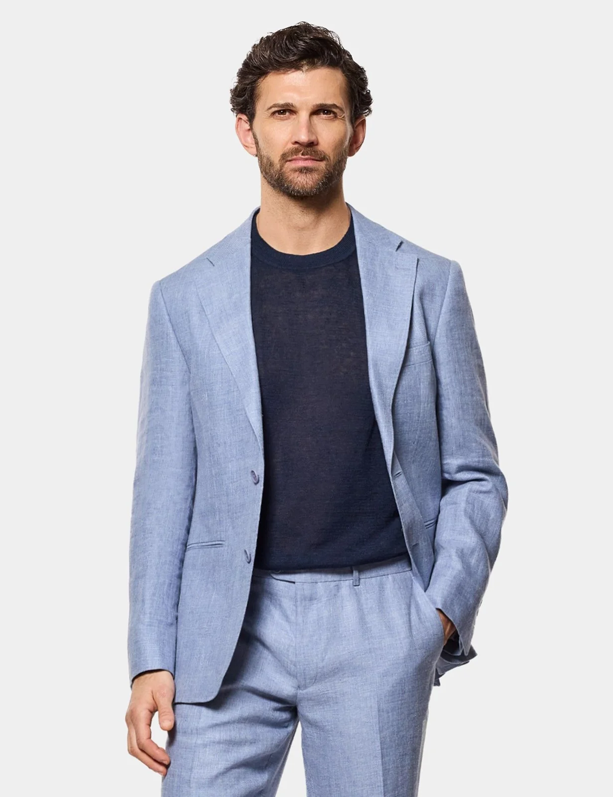 Tailored Fit Blue Linen Suit Jacket primary image