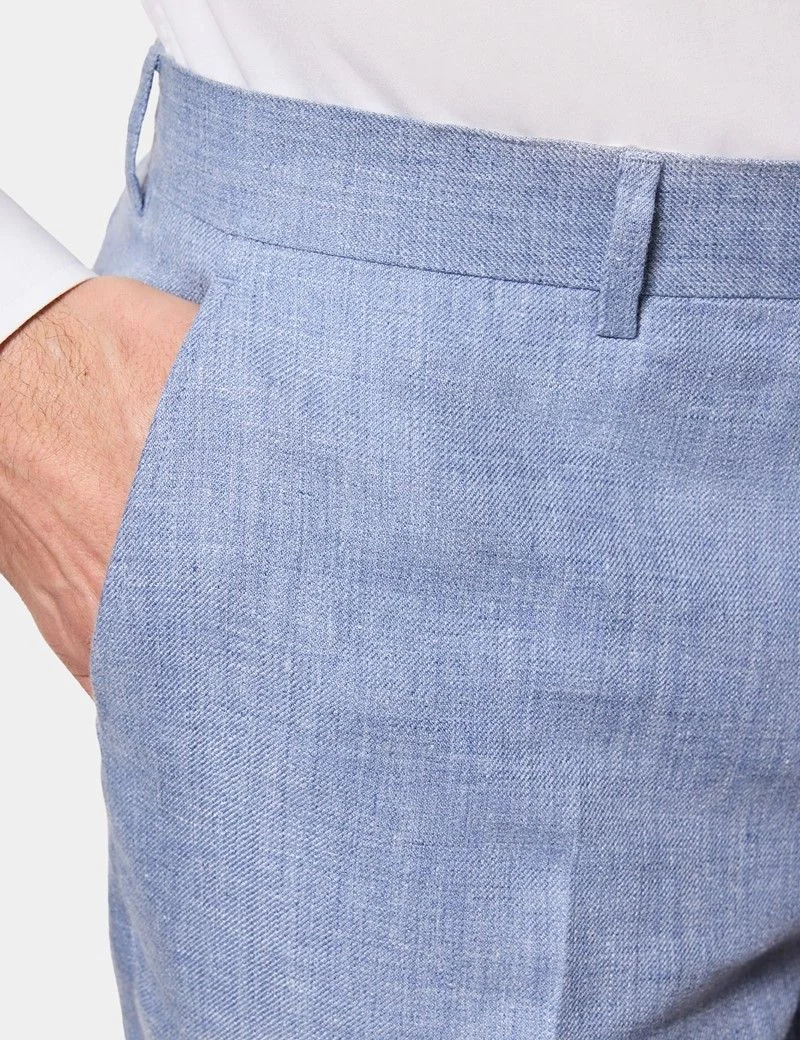 Tailored Fit Blue Linen Suit Trousers thumbnail 3
