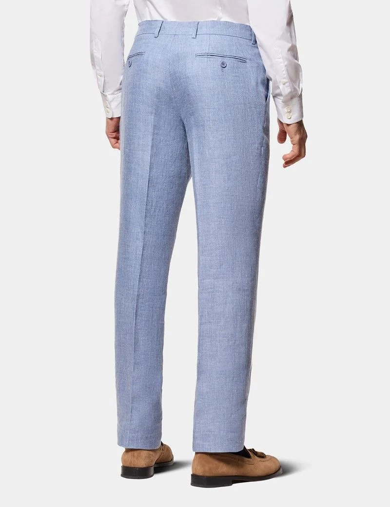 Tailored Fit Blue Linen Suit Trousers thumbnail 4
