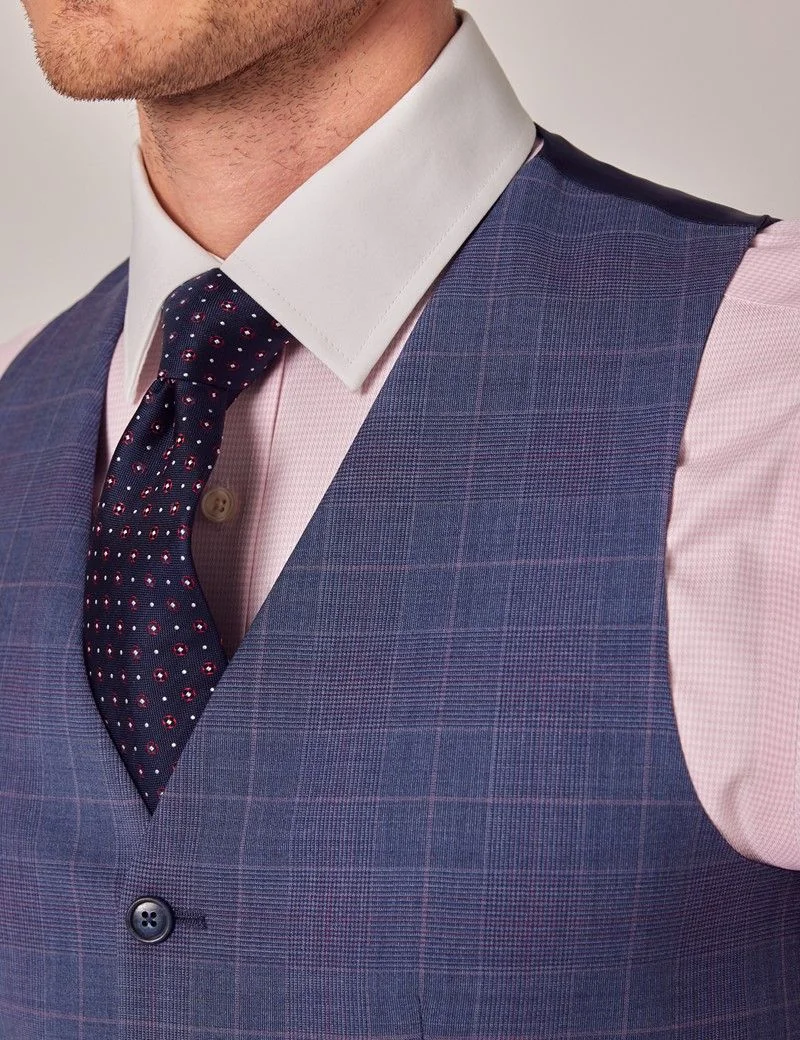 Tailored Fit Blue & Pink Contrast Prince Of Wales Check 1913 Waistcoat thumbnail 3