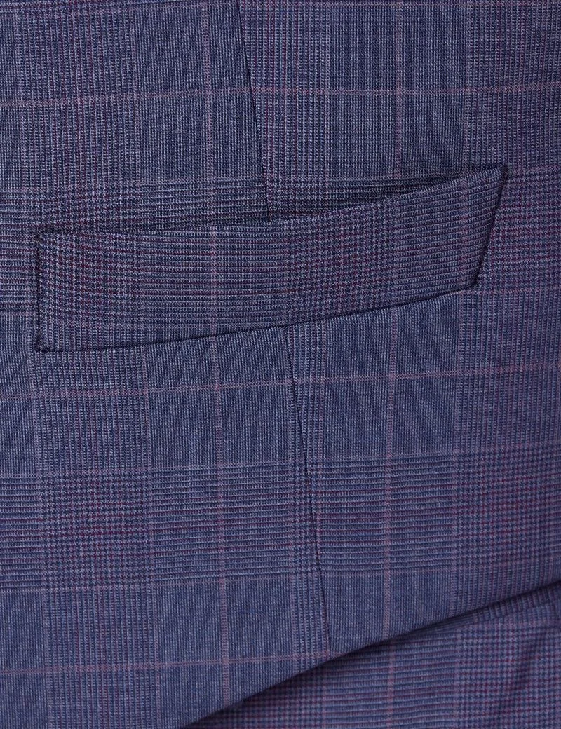Tailored Fit Blue & Pink Contrast Prince Of Wales Check 1913 Waistcoat thumbnail 4