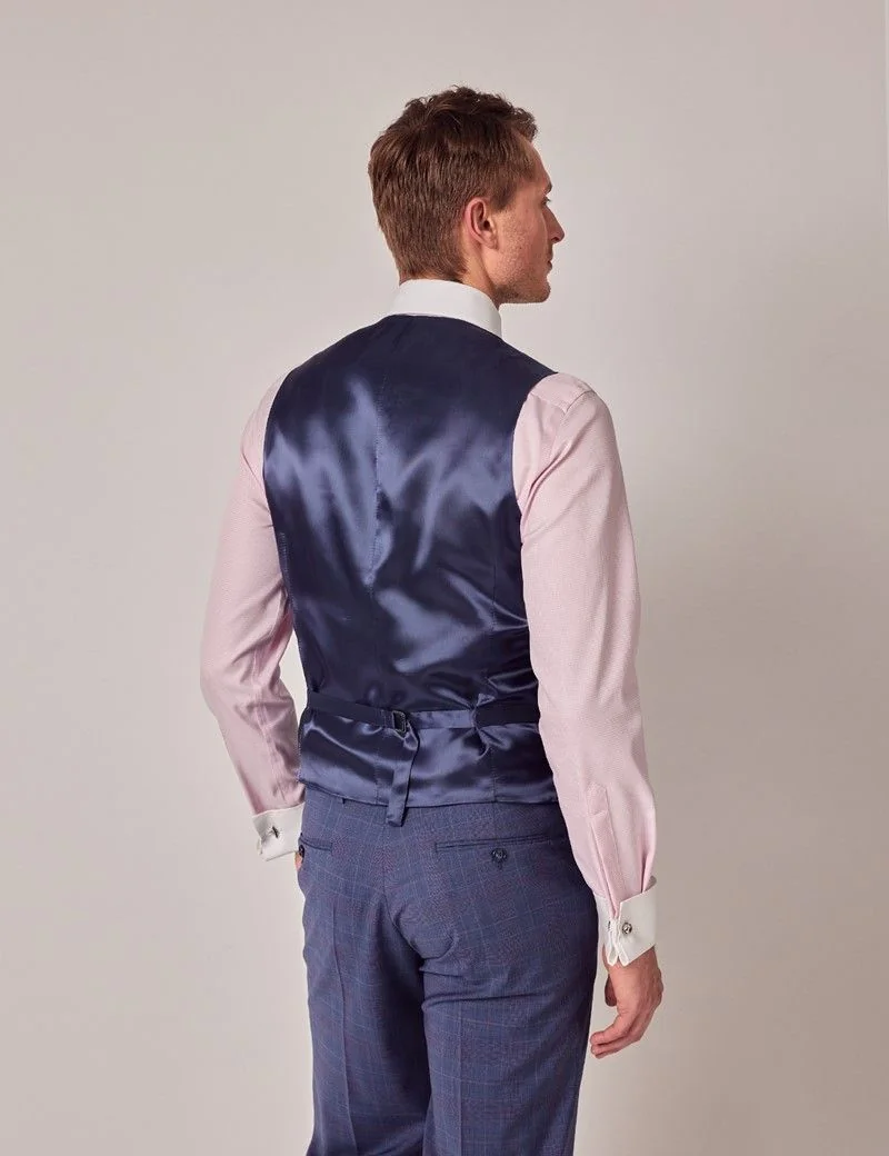 Tailored Fit Blue & Pink Contrast Prince Of Wales Check 1913 Waistcoat thumbnail 5