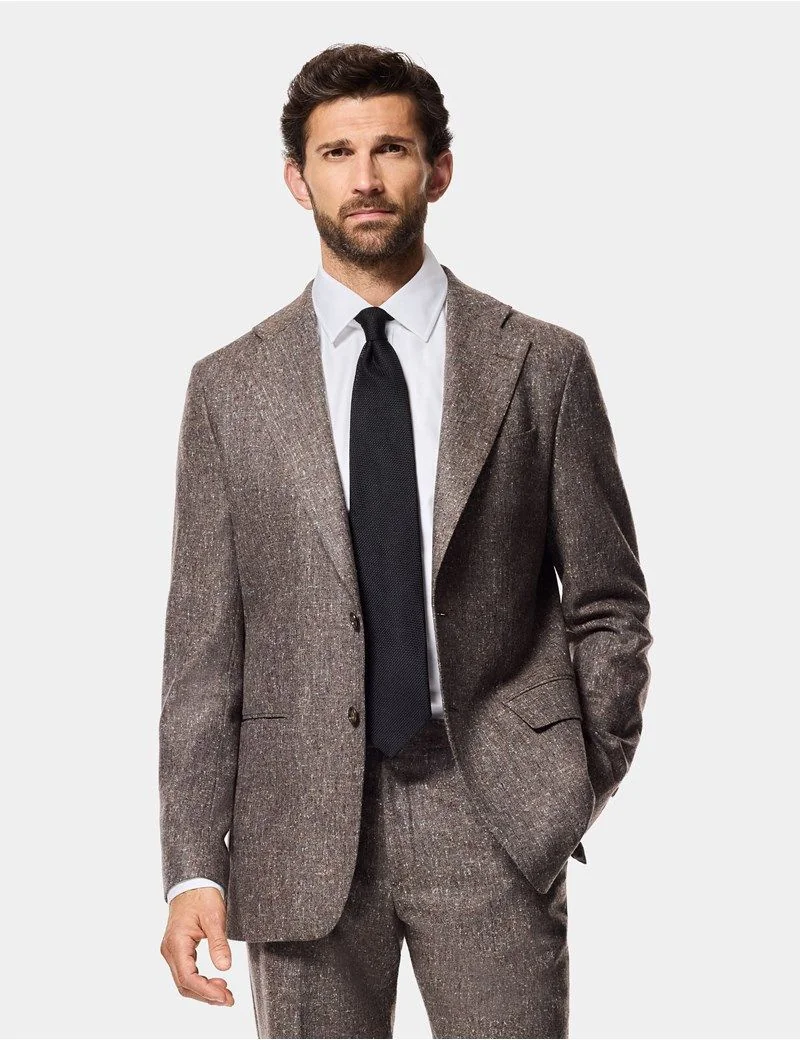 Tailored Fit Brown Fine Bouclé Tweed 1913 Suit Jacket thumbnail 2