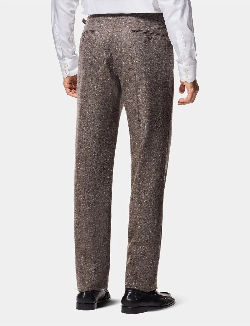Tailored Fit Brown Fine Bouclé Tweed 1913 Suit Trousers With Side Adjusters thumbnail 4
