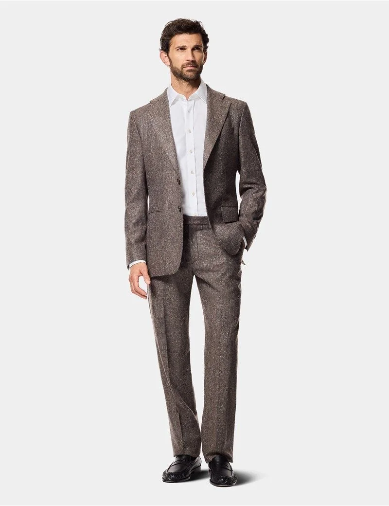 Tailored Fit Brown Fine Bouclé Tweed 1913 Suit Trousers With Side Adjusters thumbnail 5