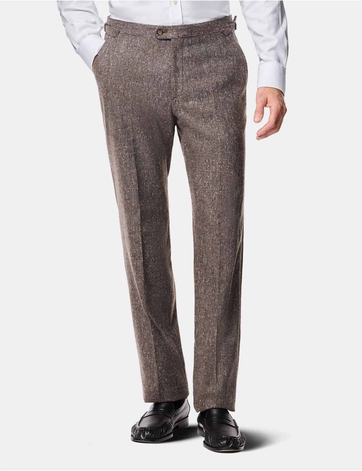 Tailored Fit Brown Fine Bouclé Tweed 1913 Suit Trousers With Side Adjusters primary image