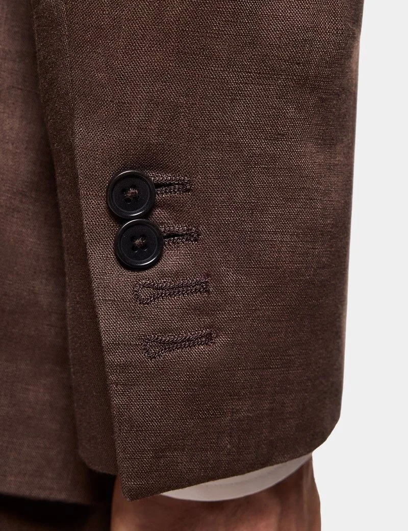 Tailored Fit Brown Linen Suit Jacket thumbnail 6