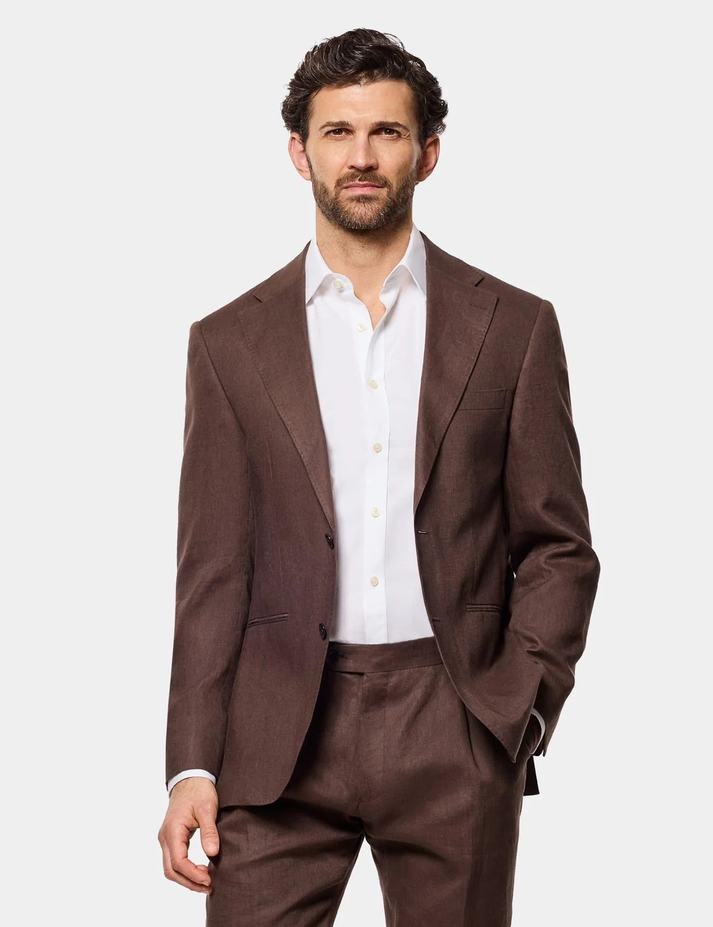 Tailored Fit Brown Linen Suit Jacket primary image