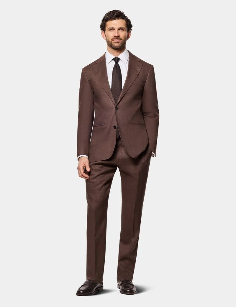 Tailored Fit Brown Linen Suit thumbnail 3