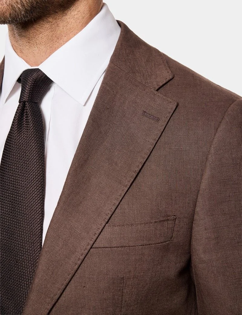 Tailored Fit Brown Linen Suit thumbnail 4