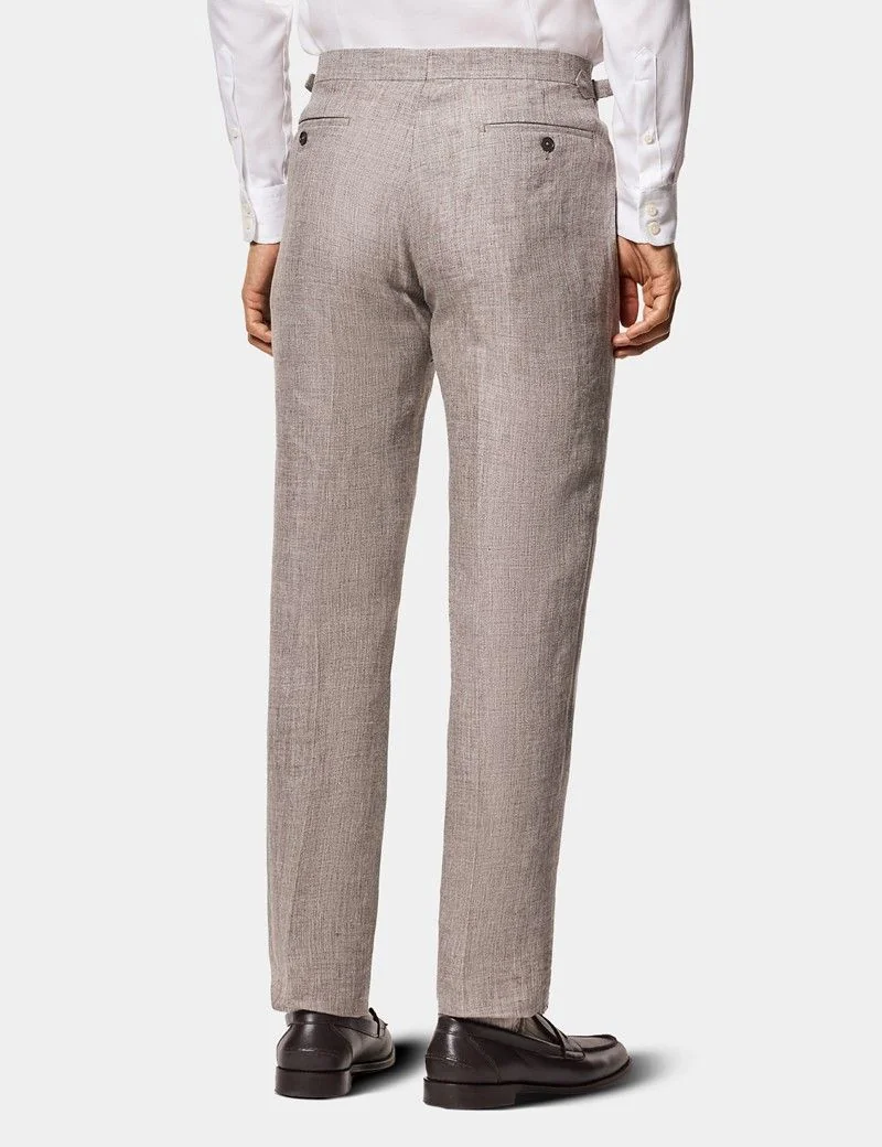 Tailored Fit Brown Melange 1913 Linen Pleated Suit Trousers With Side Adjusters thumbnail 4