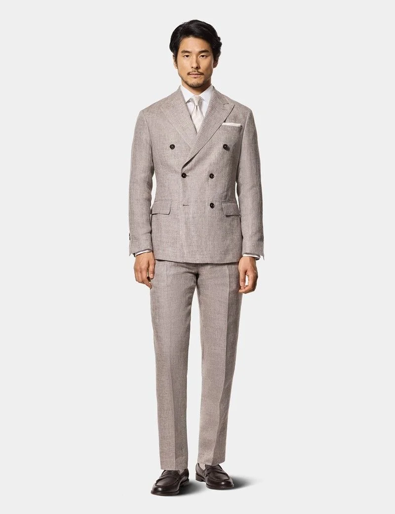 Tailored Fit Brown Melange 1913 Linen Pleated Suit Trousers With Side Adjusters thumbnail 5