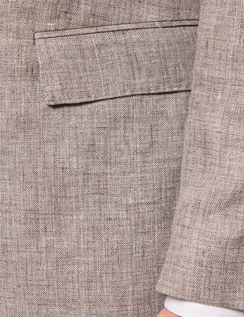 Tailored Fit Brown Melange 1913 Linen Suit Jacket thumbnail 3