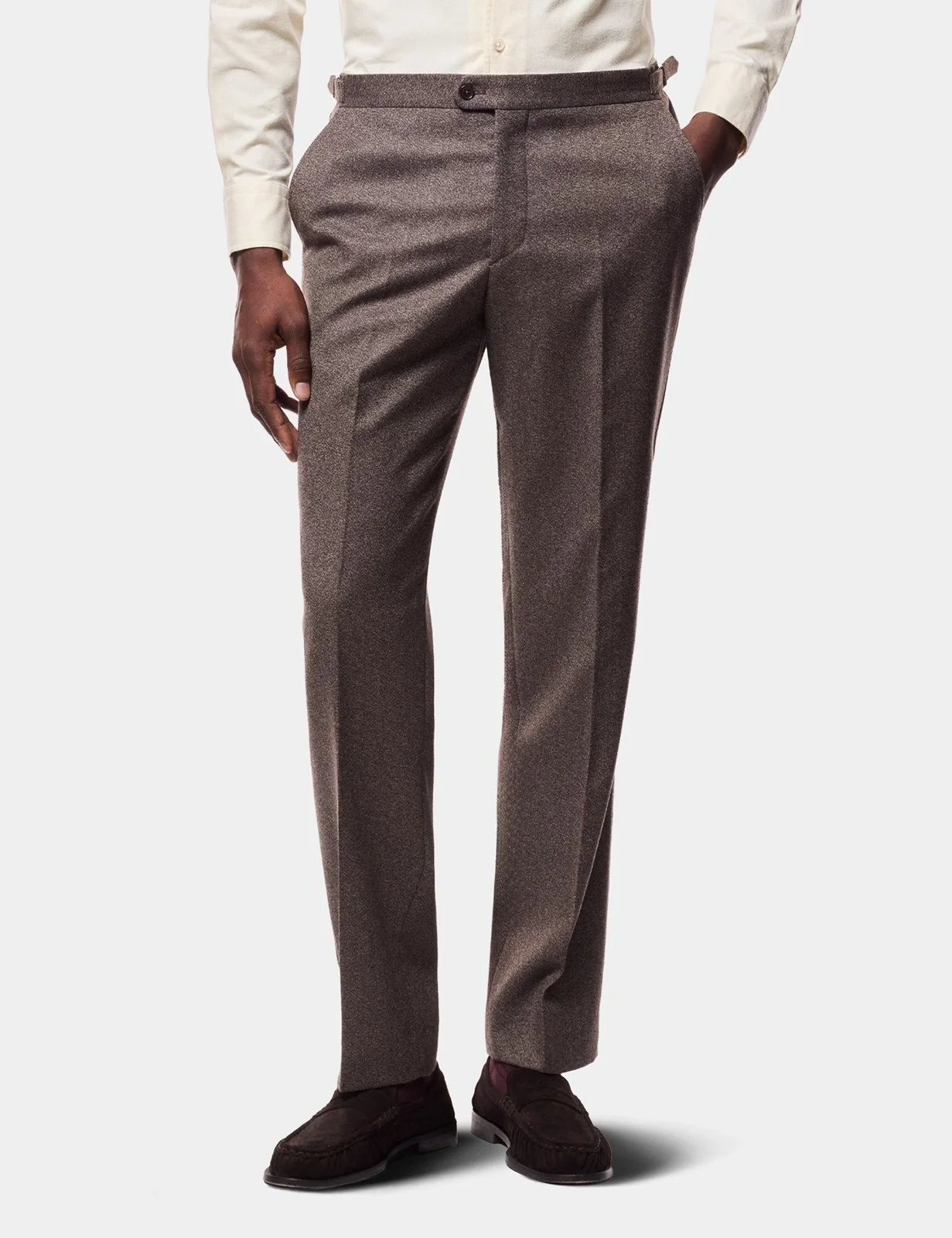 Tailored Fit Brown Mouliné 1913 Suit Trousers With Side Adjusters