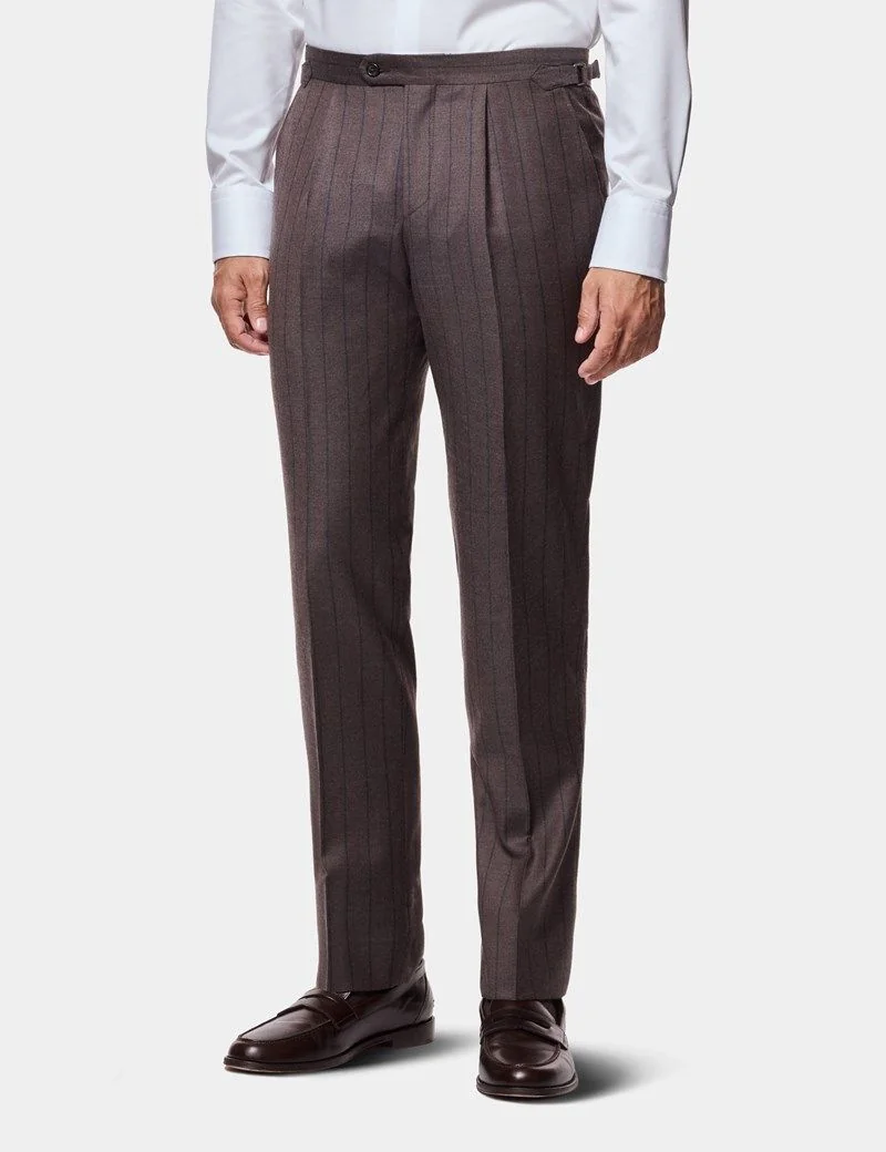 Tailored Fit Brown Stripe 1913 Pleated Suit Trousers With Side Adjusters thumbnail 2