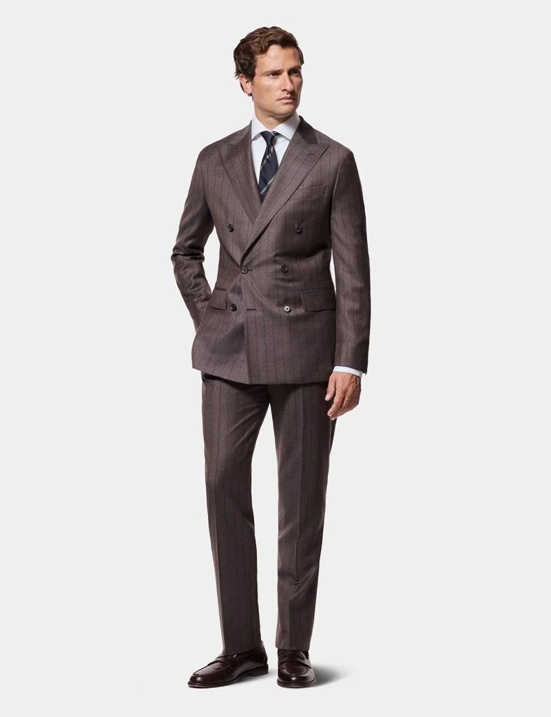 Tailored Fit Brown Stripe 1913 Pleated Suit Trousers With Side Adjusters thumbnail 5