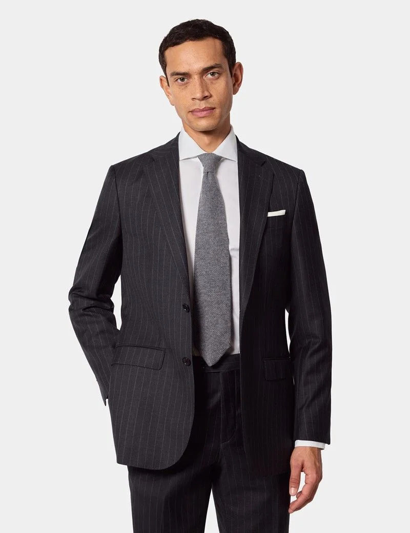 Tailored Fit Charcoal Chalk Stripe 1913 Suit Jacket thumbnail 7
