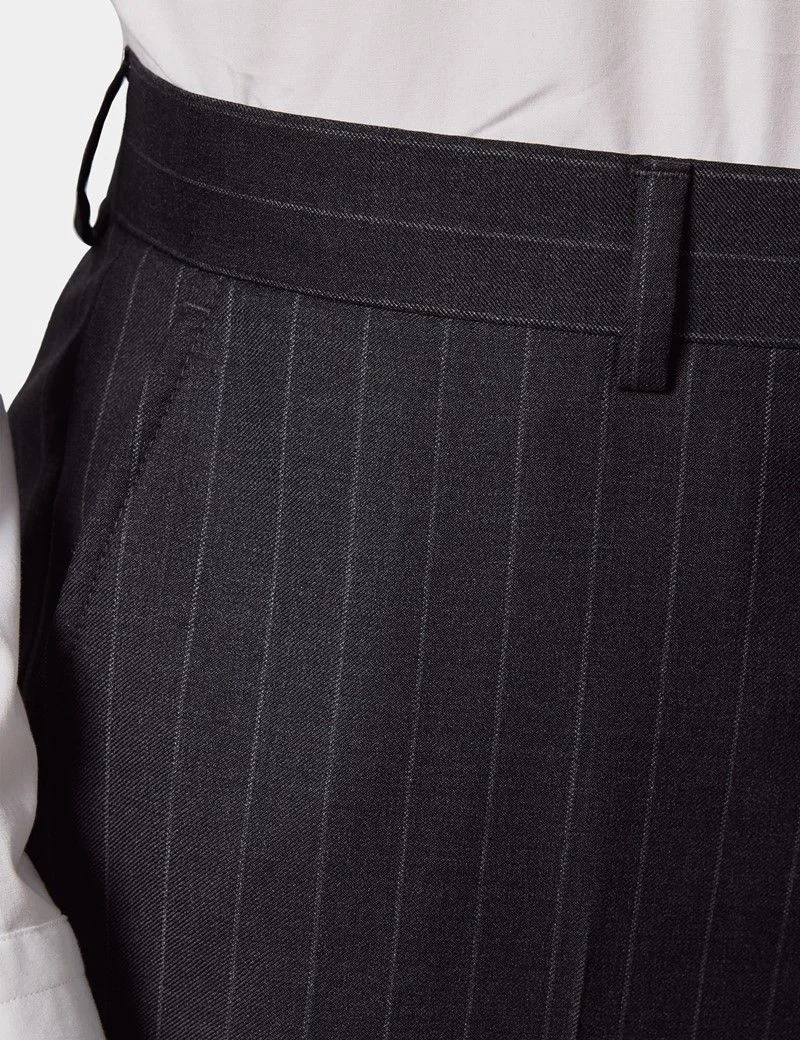 Tailored Fit Charcoal Chalk Stripe 1913 Suit Trousers thumbnail 3
