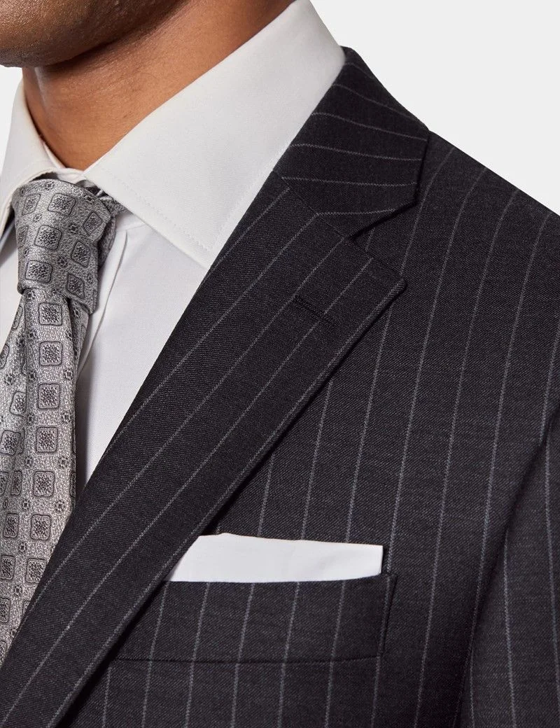 Tailored Fit Charcoal Chalk Stripe Suit Jacket thumbnail 2