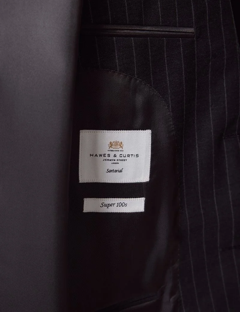 Tailored Fit Charcoal Chalk Stripe Suit Jacket thumbnail 4