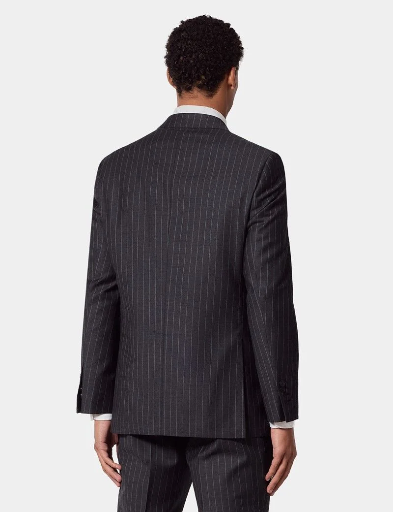 Tailored Fit Charcoal Chalk Stripe Suit Jacket thumbnail 5