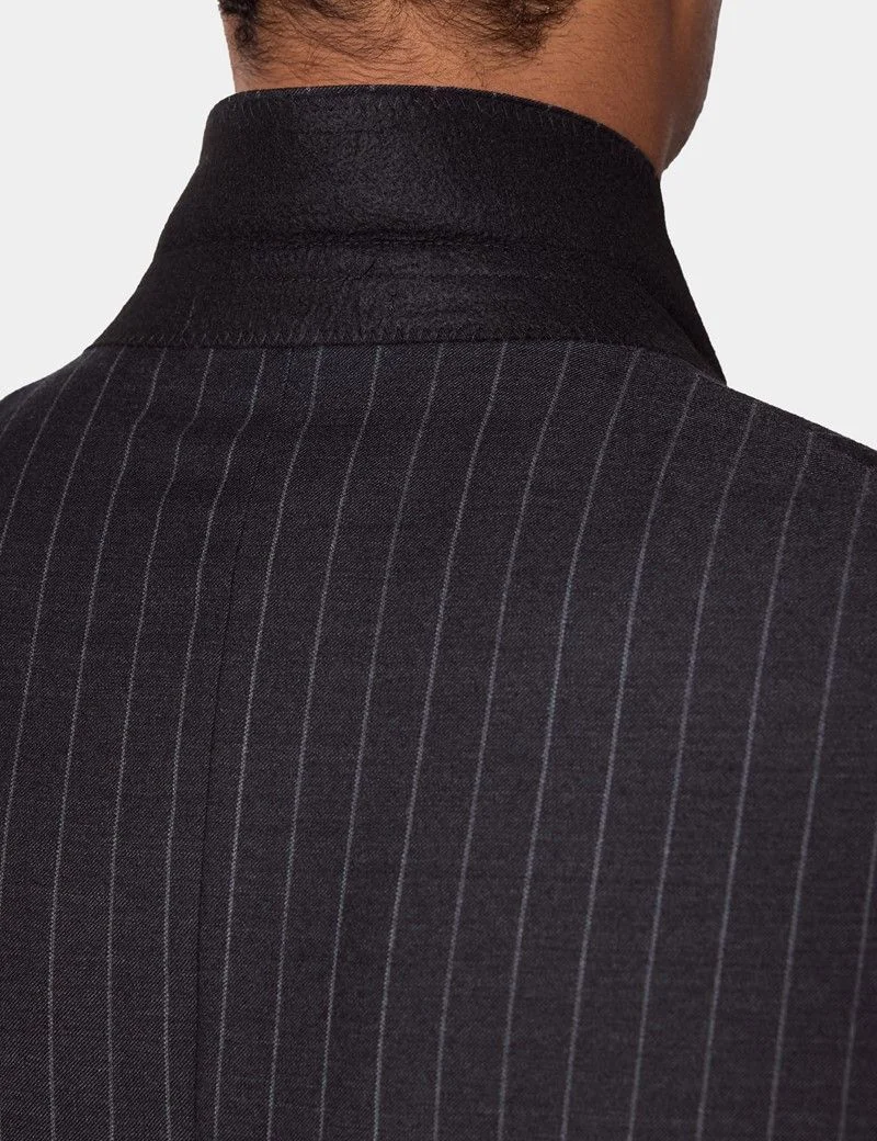 Tailored Fit Charcoal Chalk Stripe Suit Jacket thumbnail 6