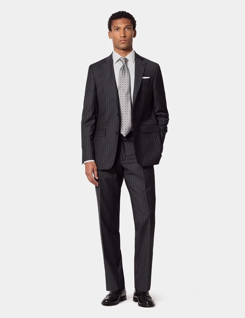 Tailored Fit Charcoal Chalk Stripe Suit Jacket thumbnail 8
