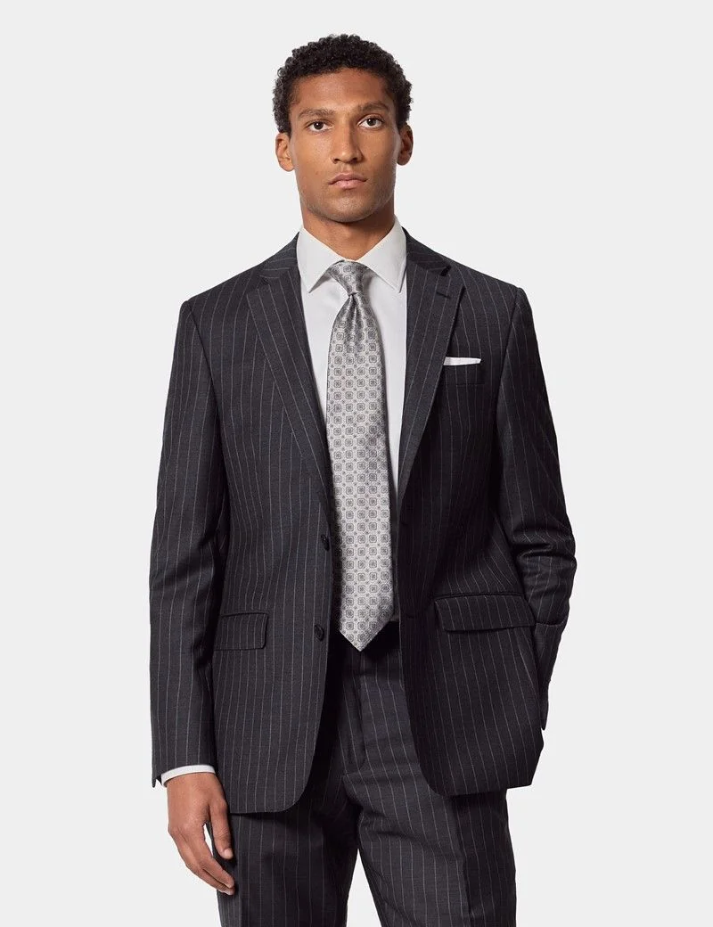 Tailored Fit Charcoal Chalk Stripe Suit Jacket thumbnail 9
