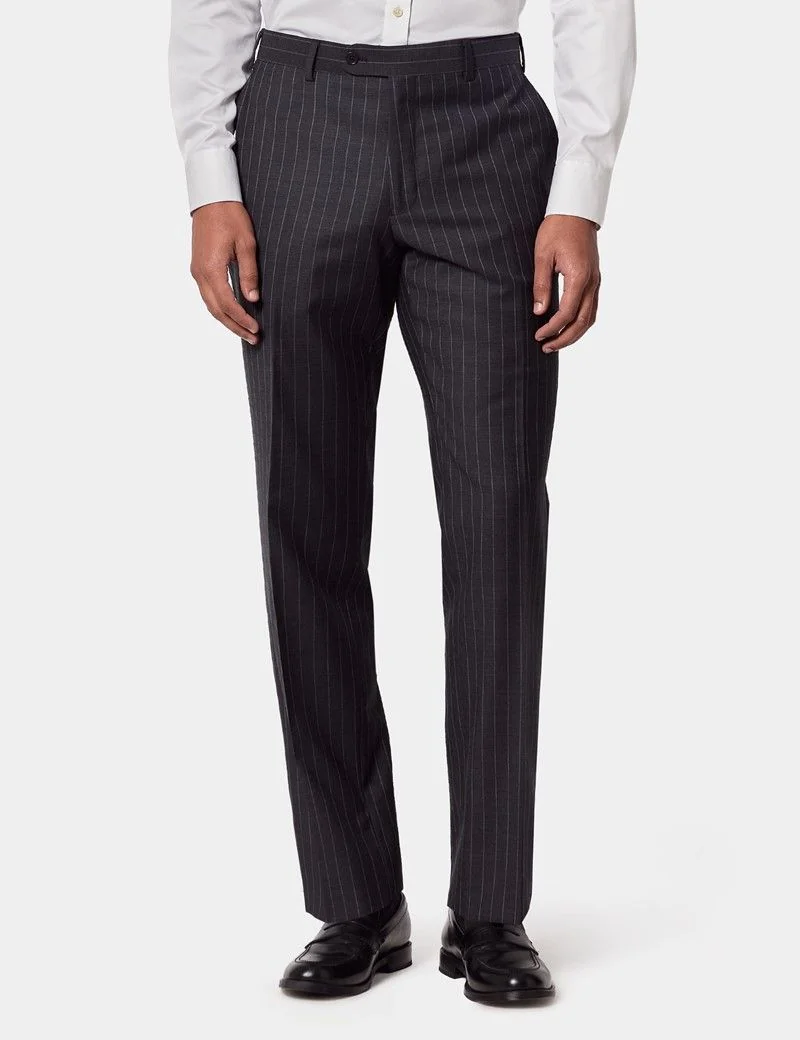 Tailored Fit Charcoal Chalk Stripe Suit Trousers thumbnail 2