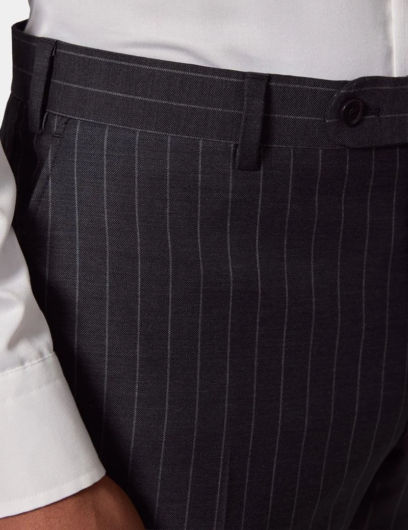 Tailored Fit Charcoal Chalk Stripe Suit Trousers thumbnail 3