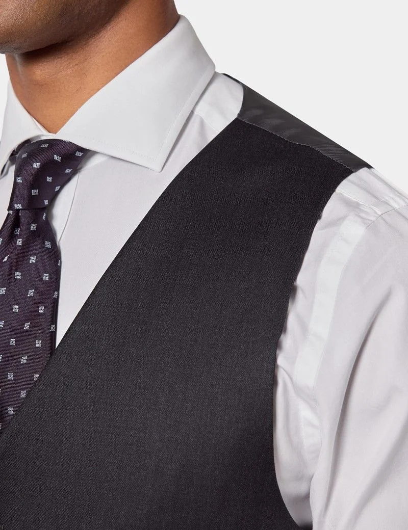 Tailored Fit Charcoal Twill Waistcoat thumbnail 3